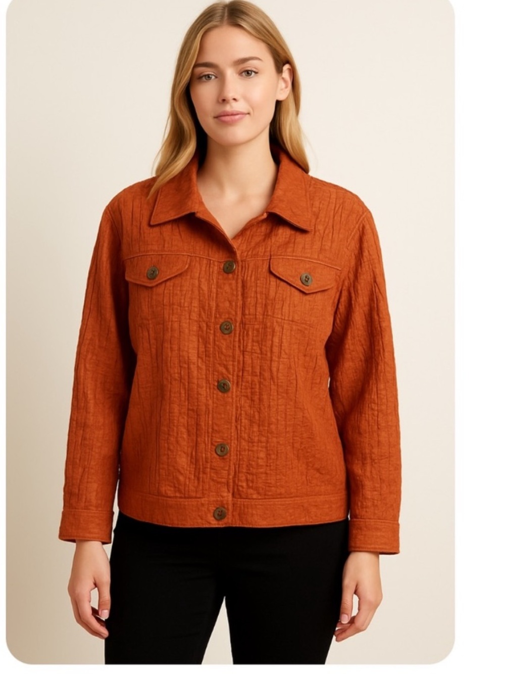 Ruby Rd Plus Size 16W Rust Orange Crinkle Textured Jacket - Picture 5 of 5